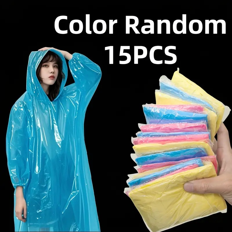 Emergency Poncho Rain - 15/30PCS Randomly Colored Disposable Transparent Rain