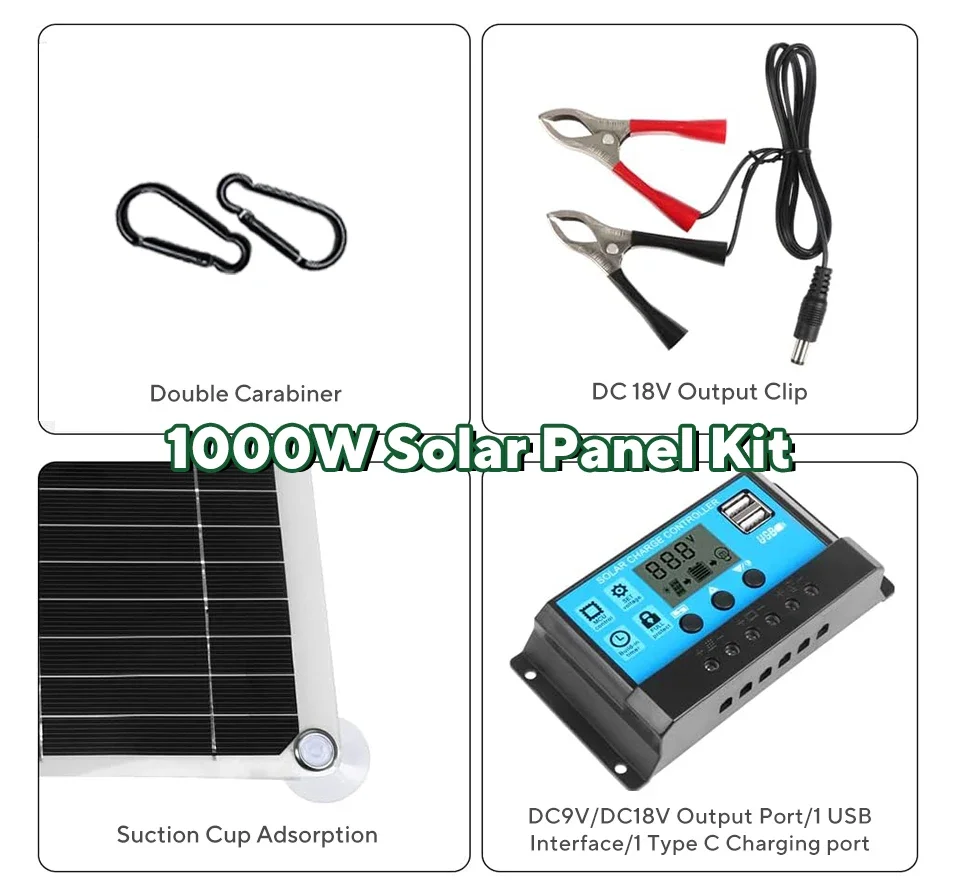 1000W Solar Panel Kit,12V Sola - Solar Emergency Charger ulasan dan harga